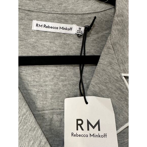 Rebecca Minkoff Notch Collar Pajama Set Gray White Cotton Size Medium NWT Comfy - Picture 3 of 15